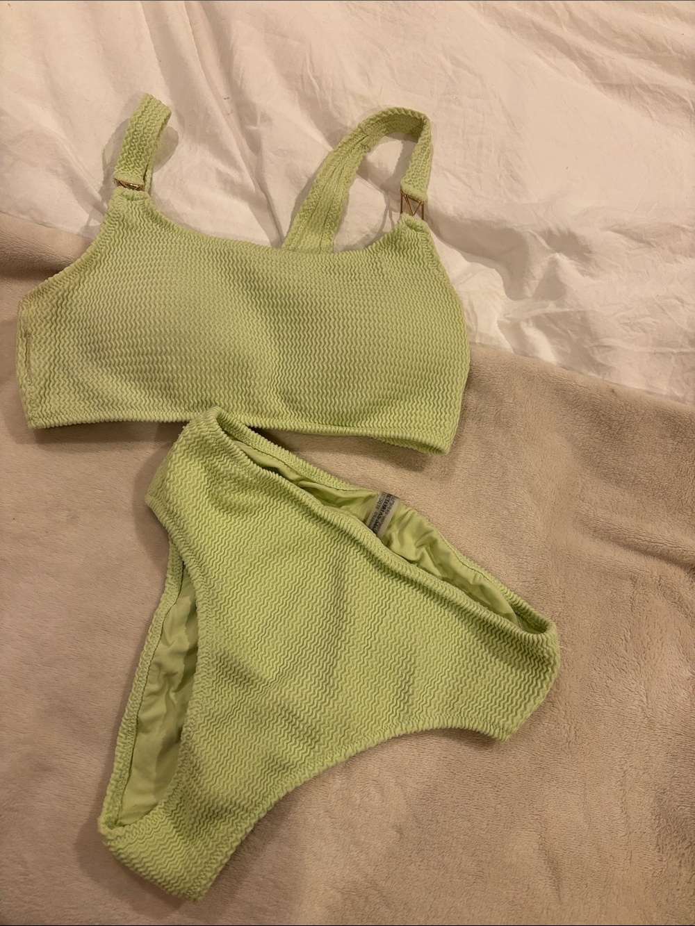 Victoria's Secret Lime Green Textured Bikini Set sz L/xl